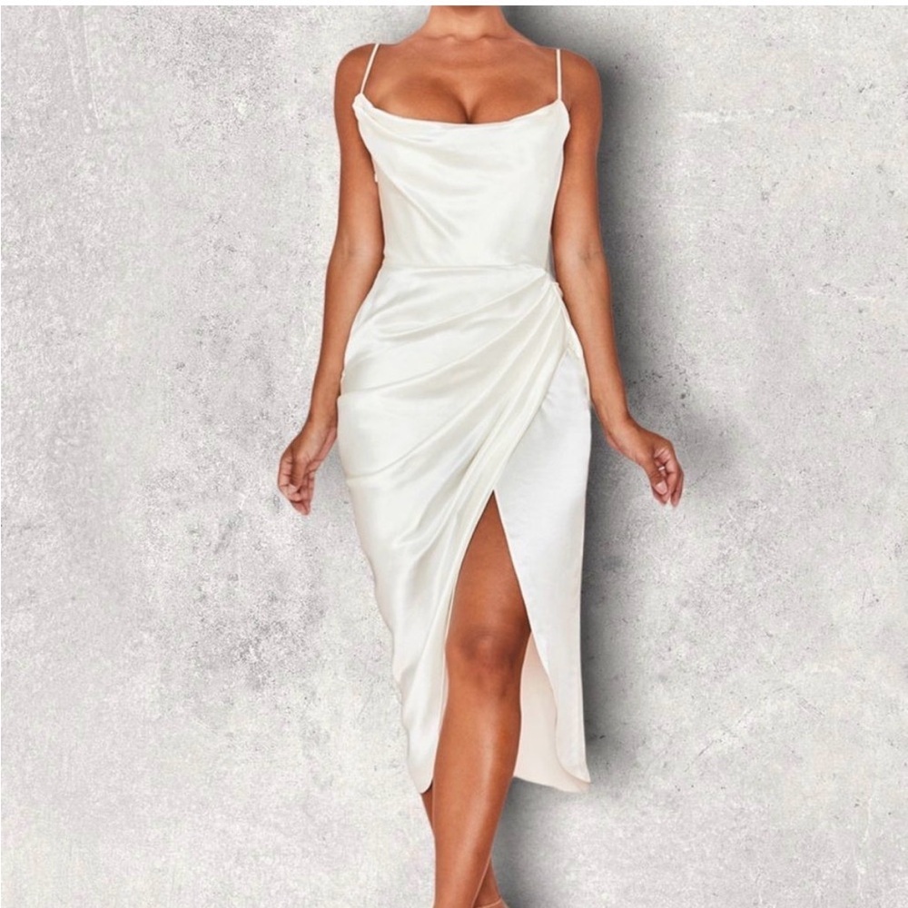 House of CB Reva Ivory Satin Balcony Bustier Corset Dress, Size Large